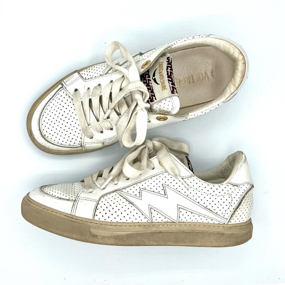Zadig & Voltaire | Flash Low Top Sneakers White Leather Thunderbolt EU 38 US 7